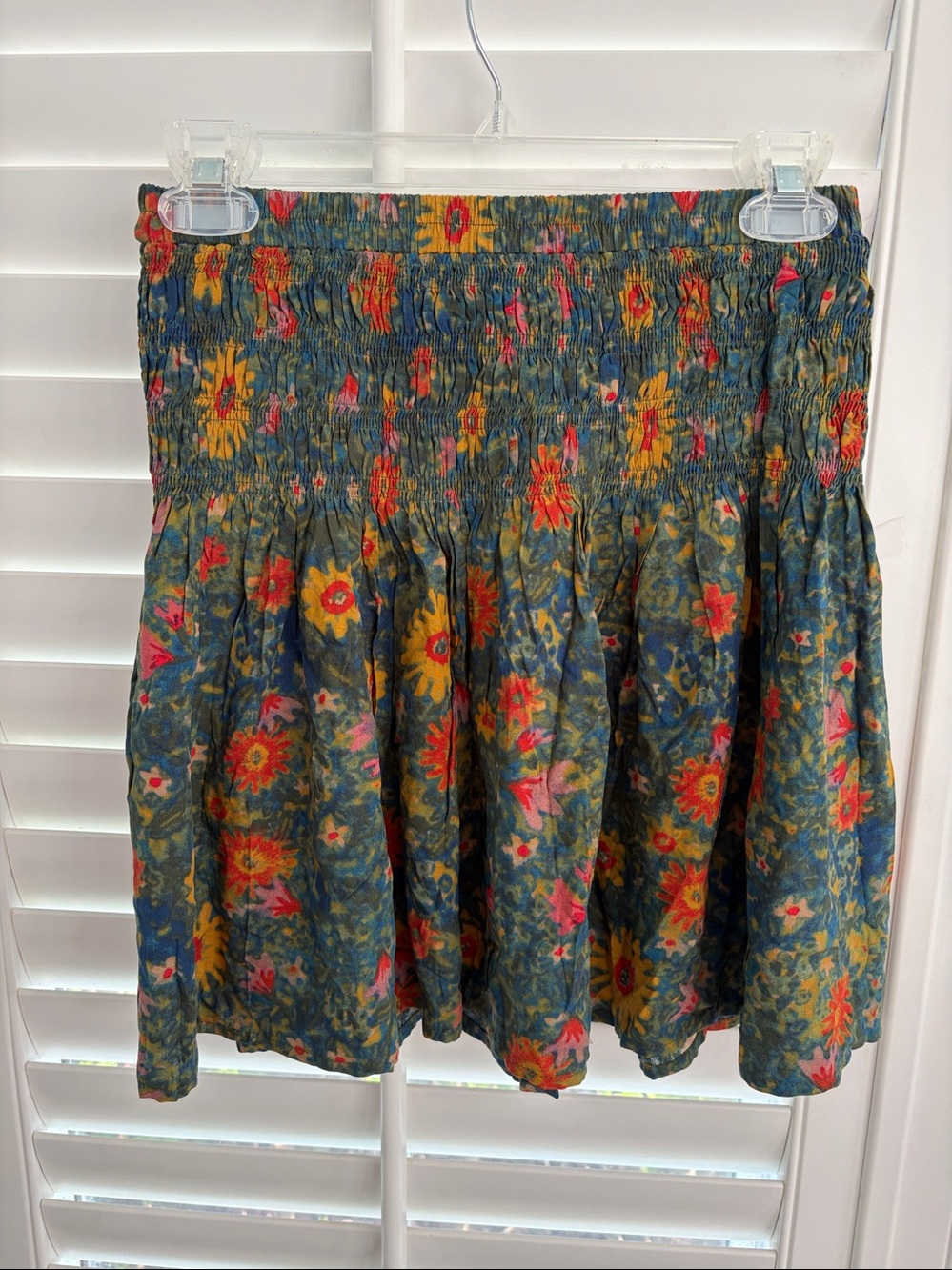 Natural Life Smocked Waist Floral Mini Skirt Boho Teal size S - Picture 5 of 10